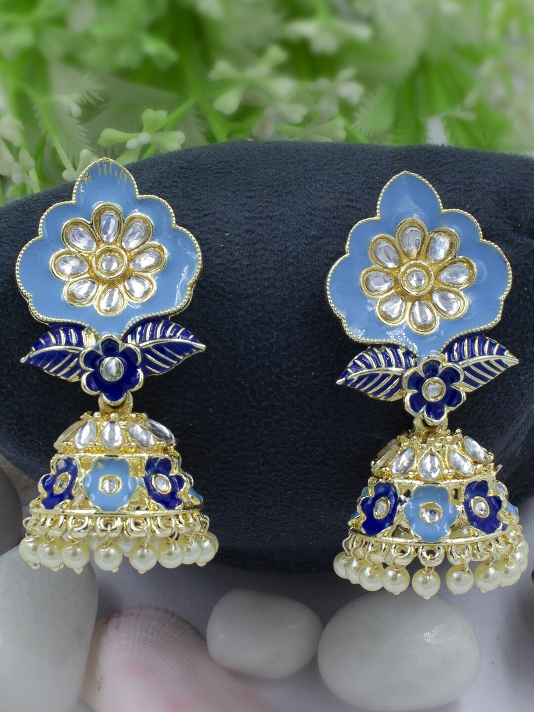 

PRIVIU Blue Classic Gold Plated Jhumkas Earrings