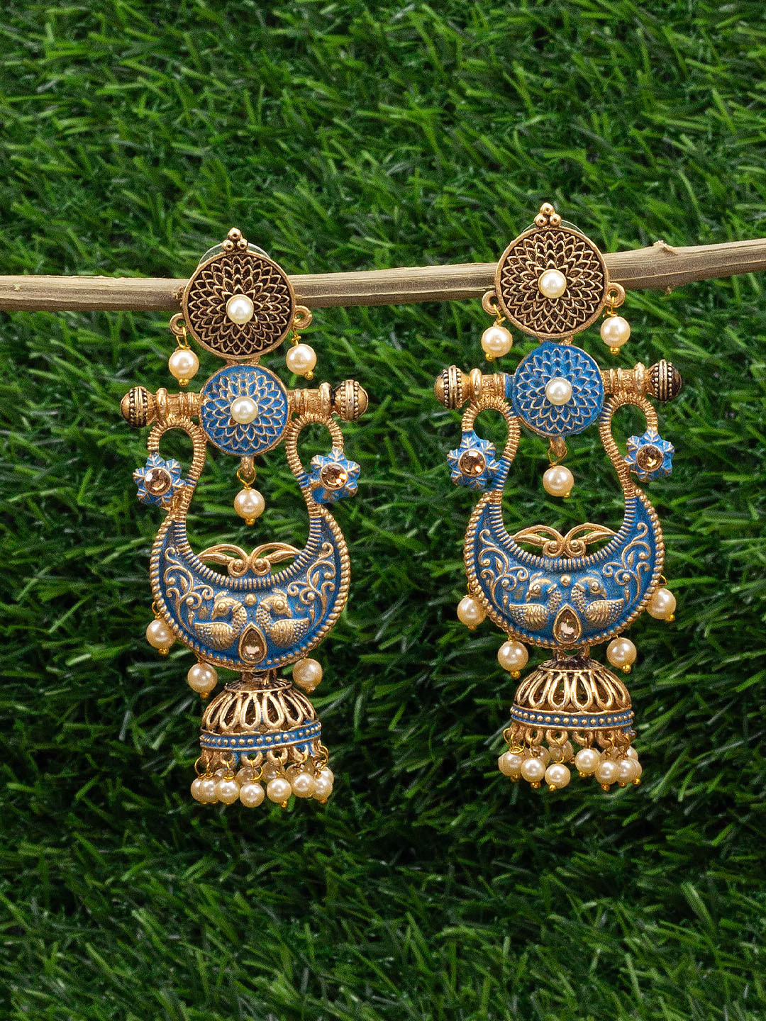 

PRIVIU Gold Plated Classic Jhumkas Earrings, Blue