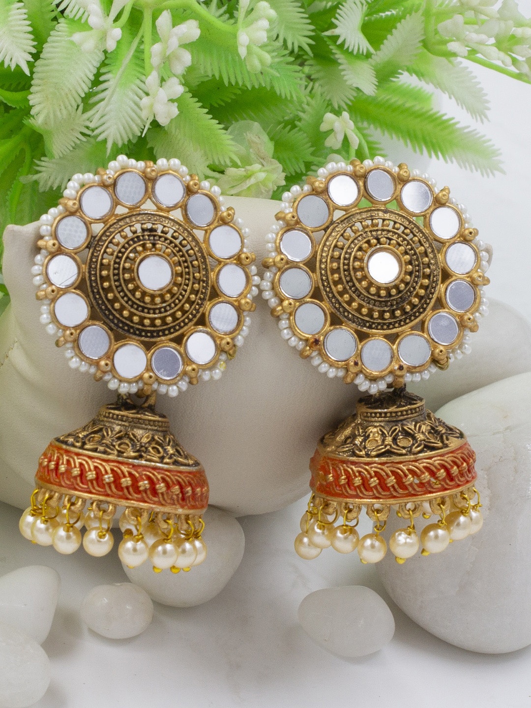 

PRIVIU Gold Plated Classic Jhumkas Earrings, Orange