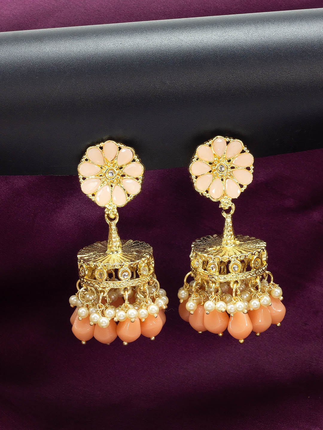 

PRIVIU Gold Plated Classic Jhumkas Earrings, Peach