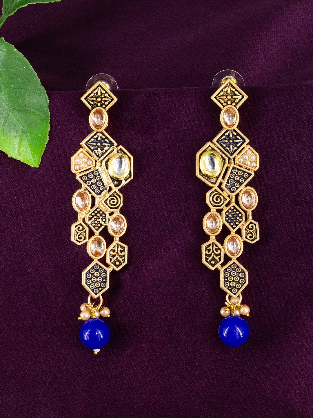 

PRIVIU Stone Studded Drop Earrings, Blue