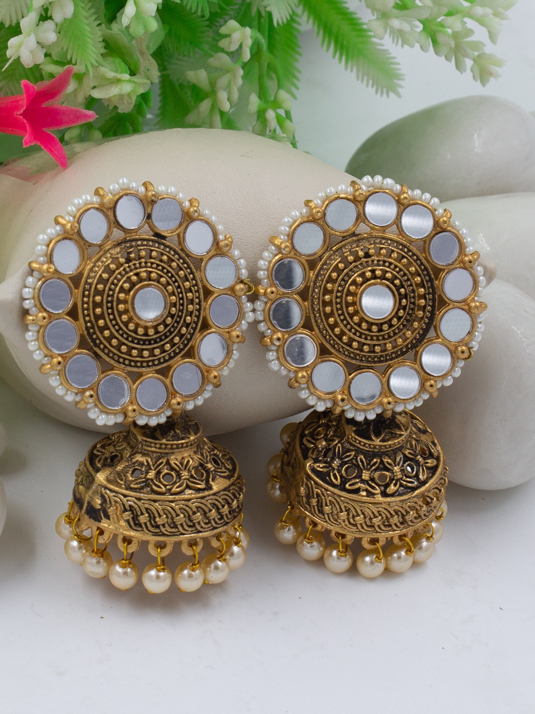 

PRIVIU Gold Plated Classic Jhumkas Earrings, White