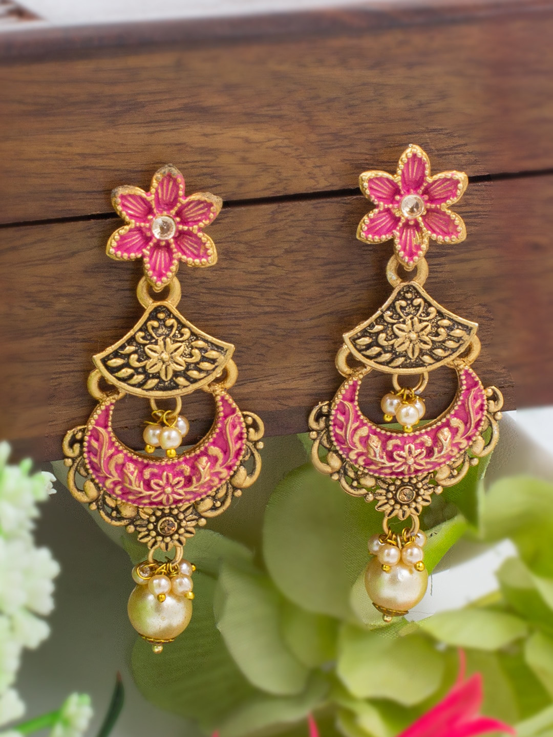 

PRIVIU Gold Plated Classic Drop Earrings, Pink
