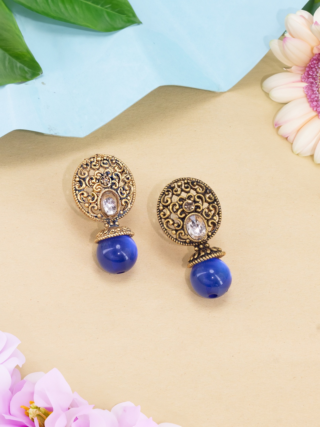 

PRIVIU Gold Plated Classic Jhumkas Earrings, Blue