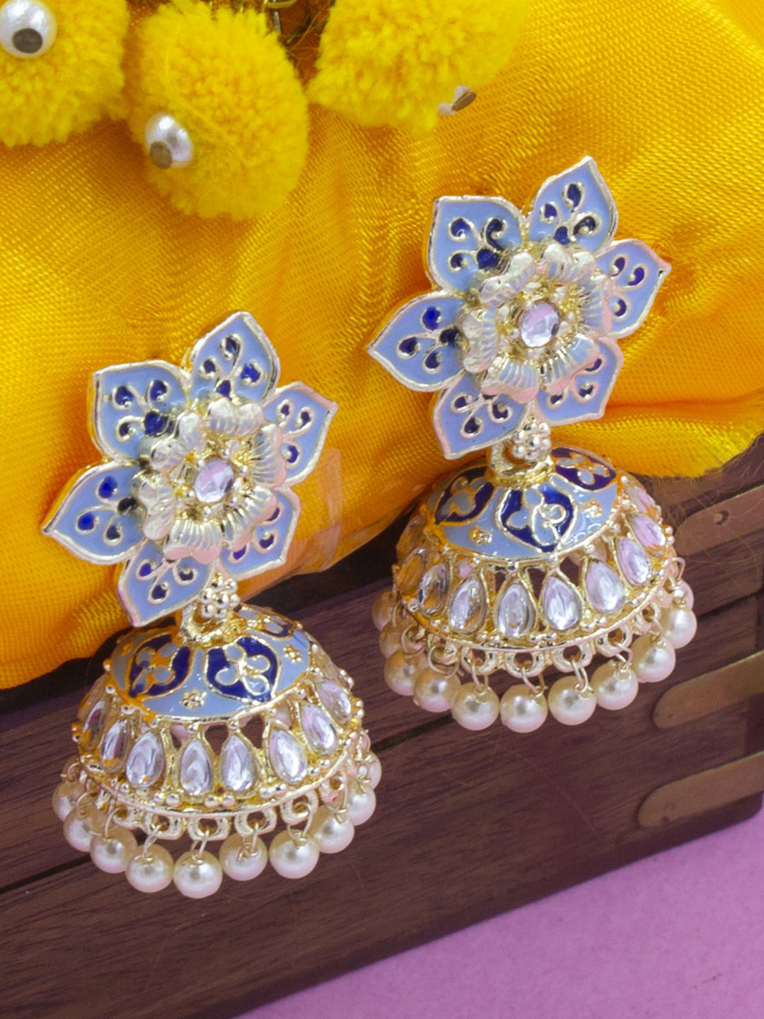 

PRIVIU Gold Plated Classic Jhumkas Earrings, Blue