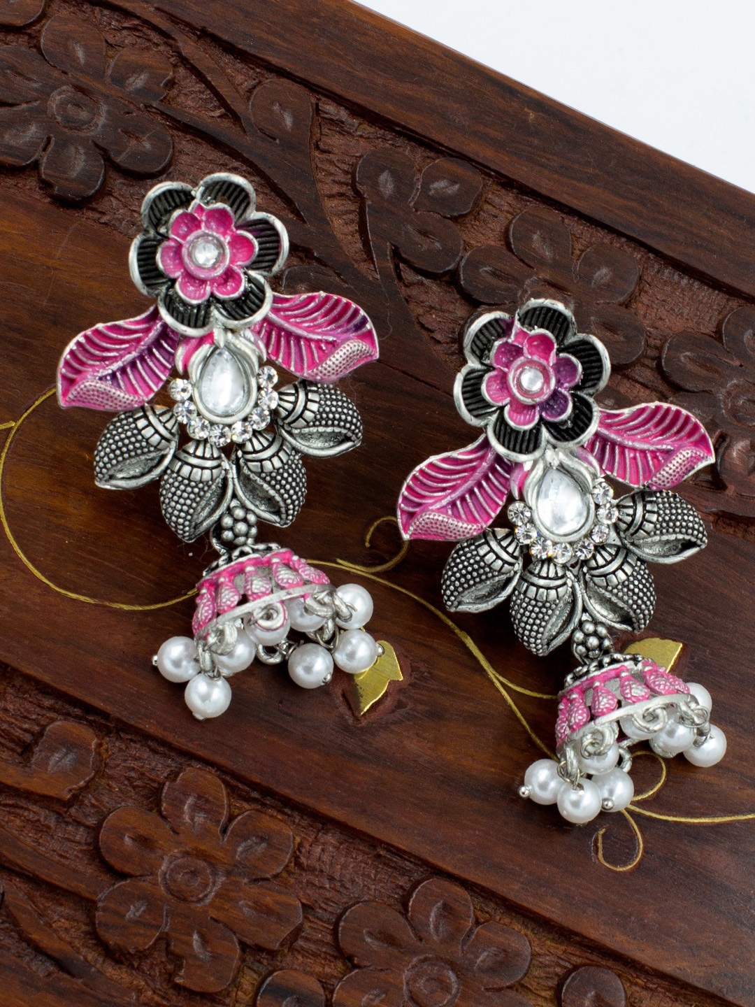 

PRIVIU Pink Classic Jhumkas Earrings