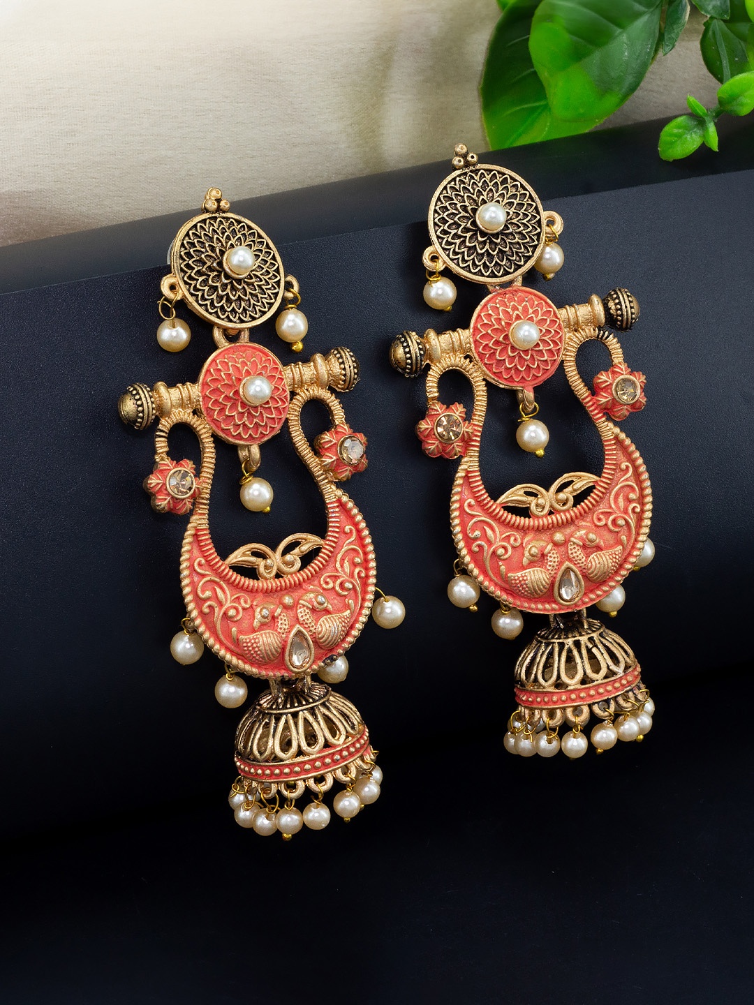 

PRIVIU Gold-Plated Classic Jhumka Earrings, Orange