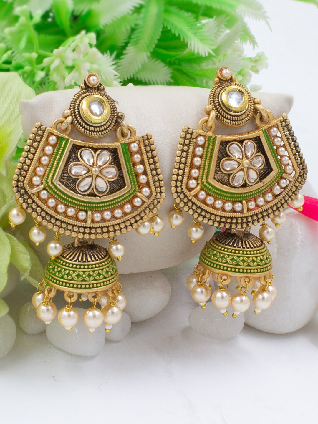 

PRIVIU Gold-Plated Classic Jhumkas Earrings, Green