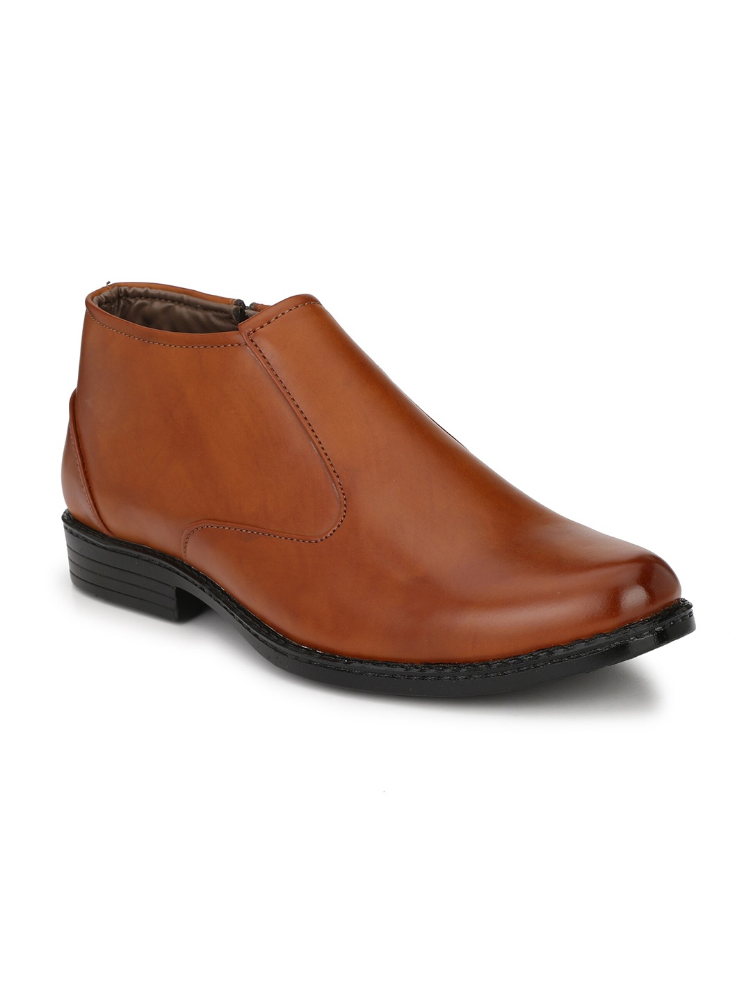

John Karsun Men Round Toe Mid-Top Biker Boots, Tan