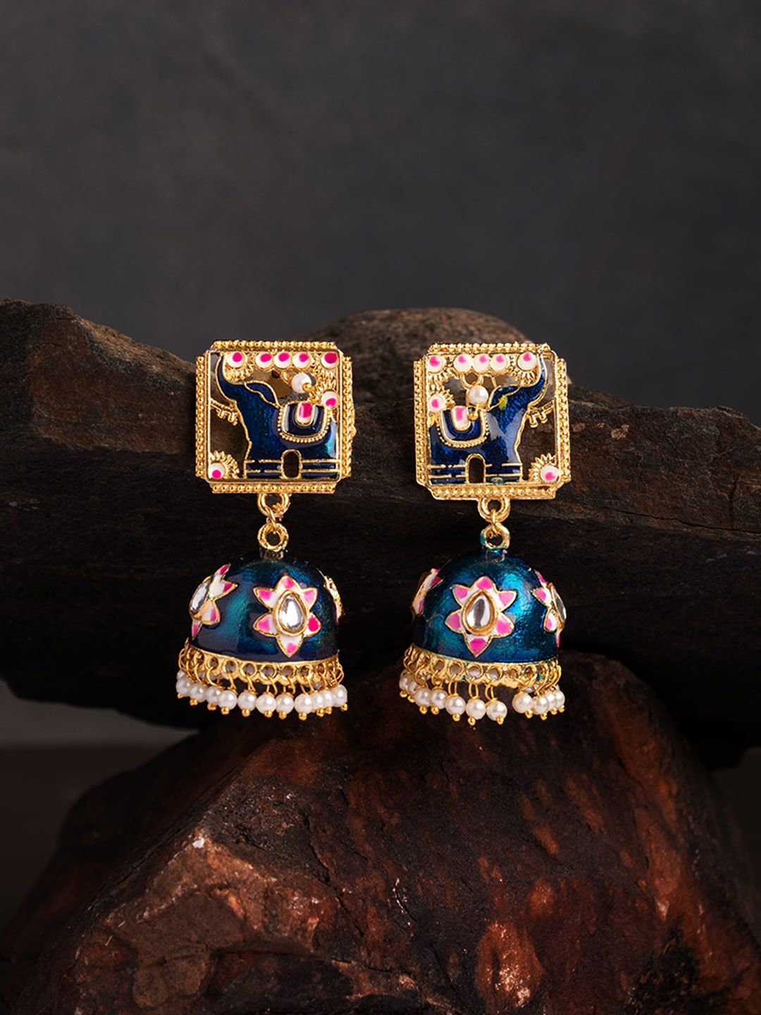 

Ozanoo Gold-Plated Beaded Dome Shaped Jhumkas, Blue