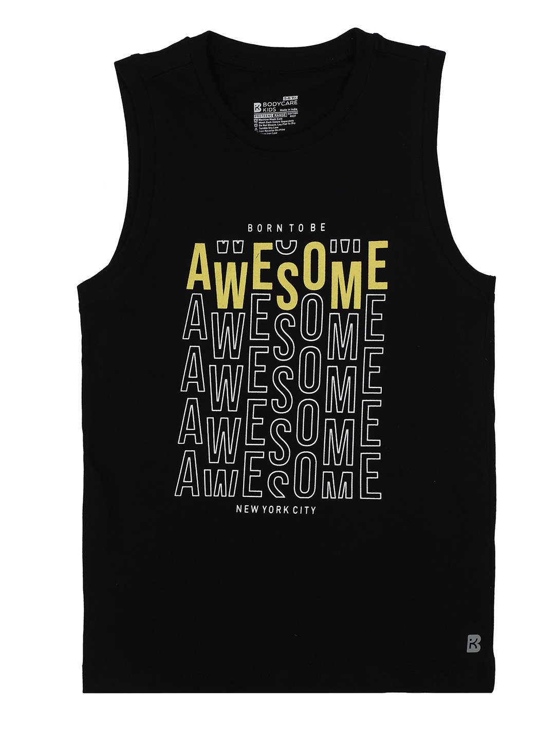 

PROTEENS Boys Antiviral & Antibacterial Typography Printed Sleeveless Cotton T-shirt, Black