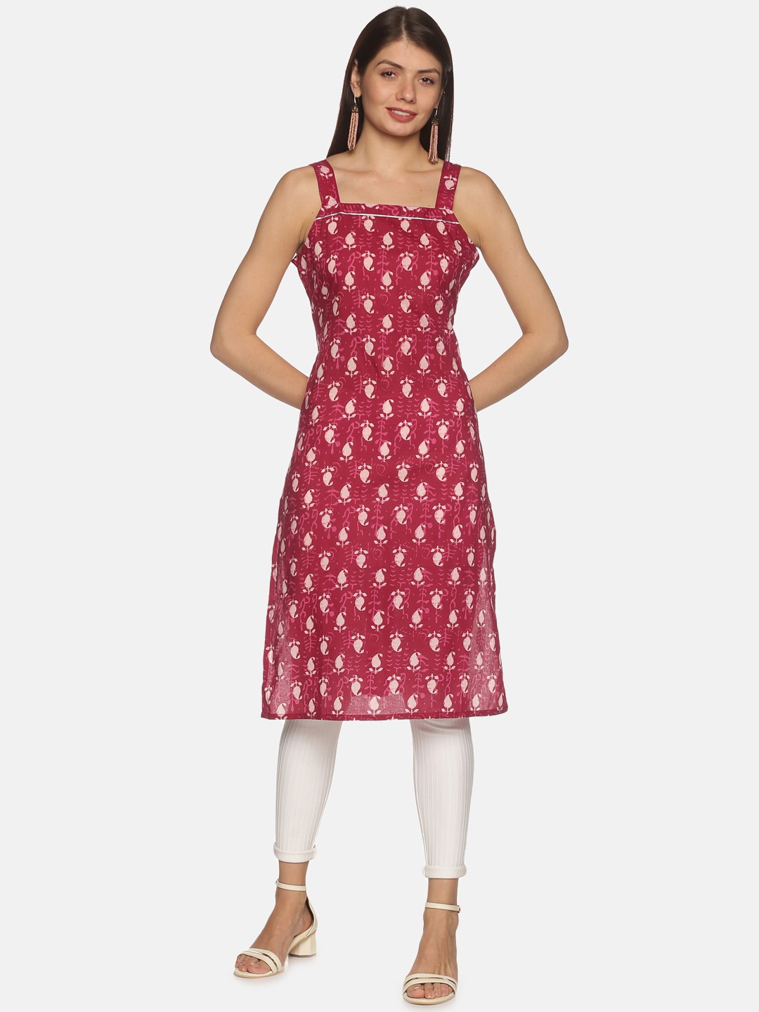 

DIVINATION Women Paisley Printed Pure Cotton Kurta, Pink