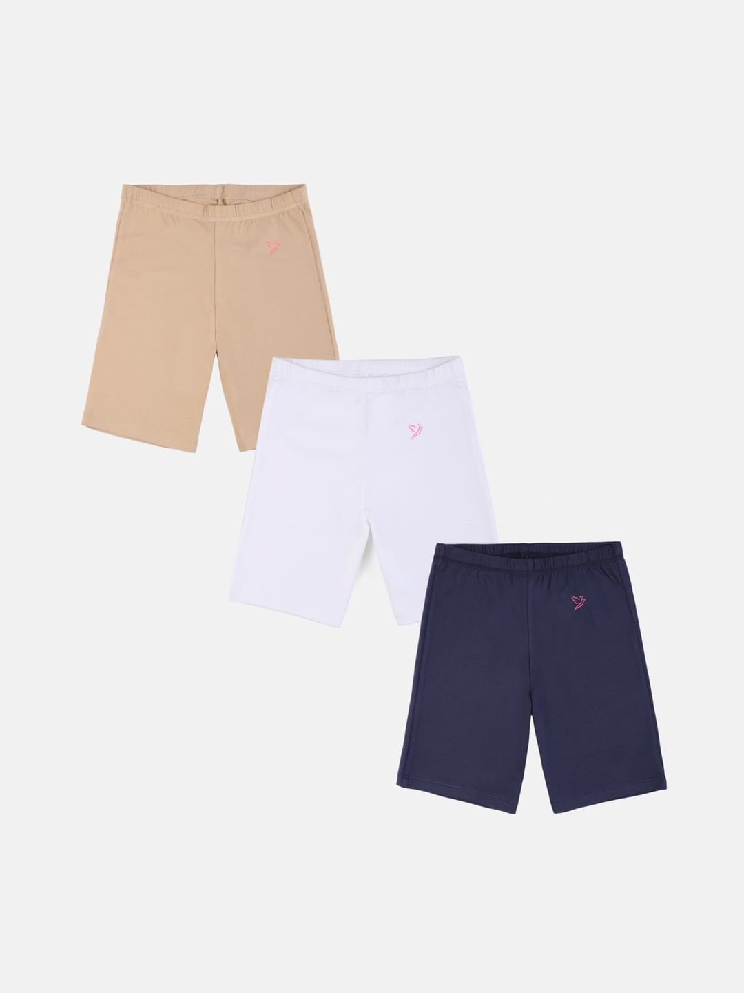 

TWIN BIRDS Girls Pack of 3 Pure Cotton Skinny Fit Sports Shorts, Navy blue