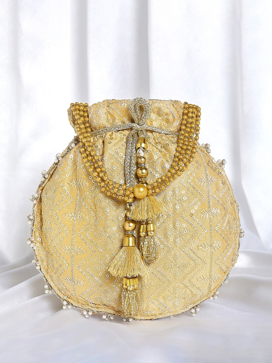 

Peora Women Embroidered Potli Clutch, Gold