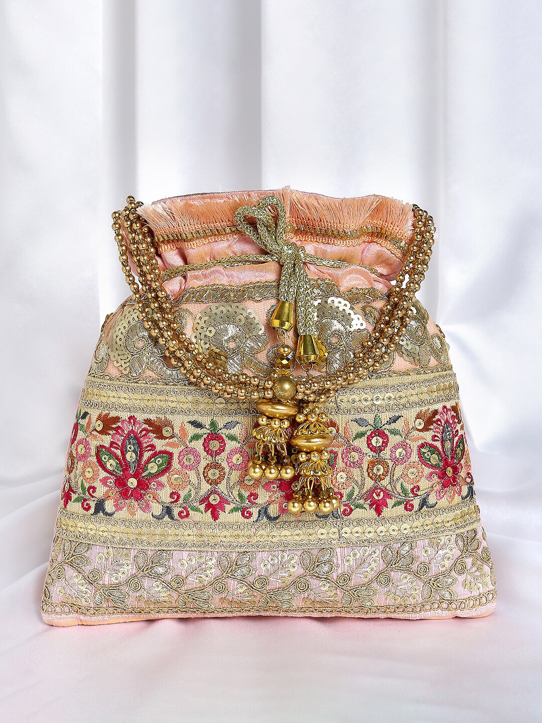 

Peora Embellished Potli Clutch, Peach
