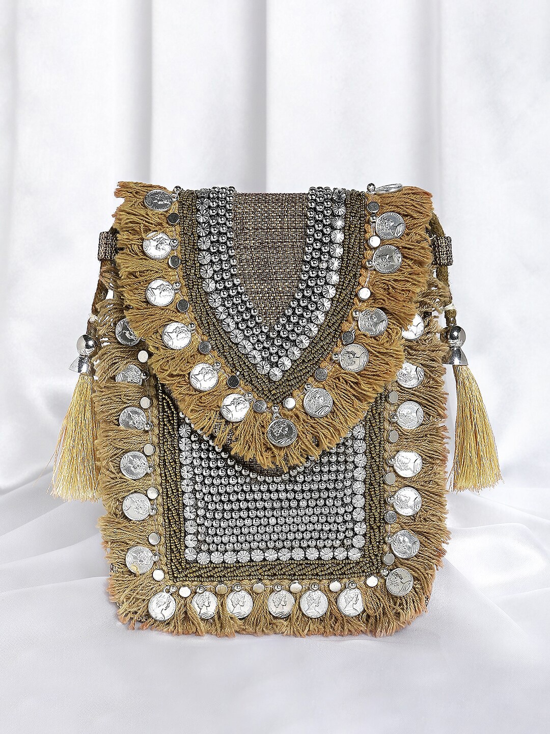 

Peora Embellished Potli Clutch, Brown