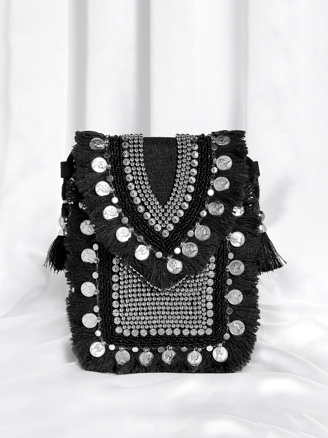 

Peora Embellished Potli Clutch, Black