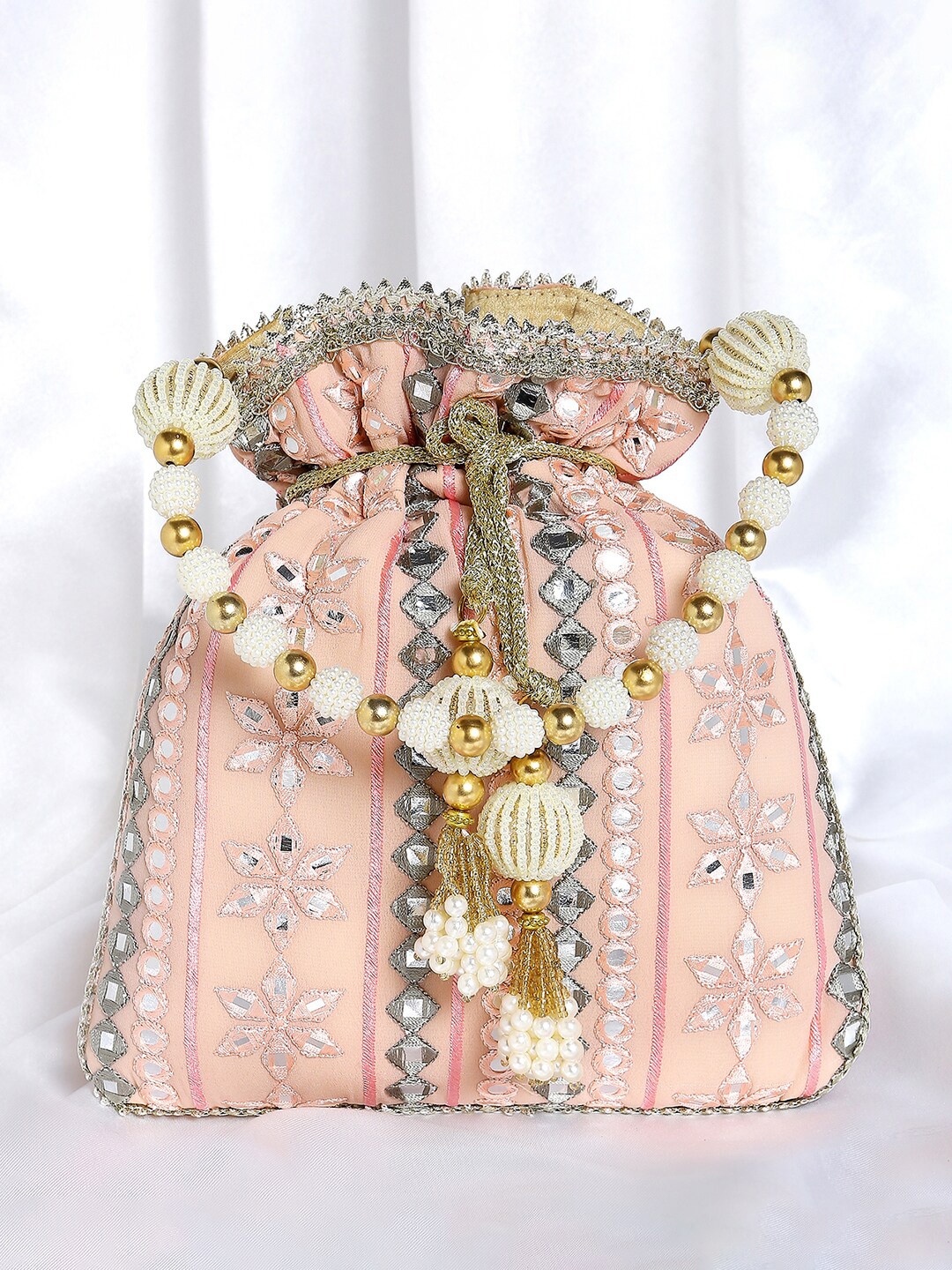 

Peora Embellished Potli Clutch, Peach