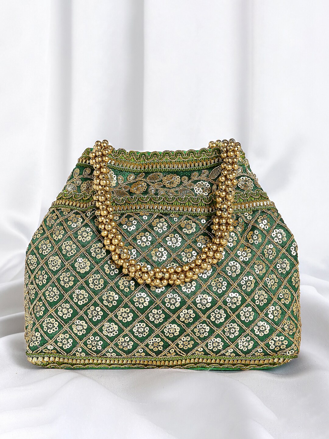 

Peora Embellished Potli Clutch, Green