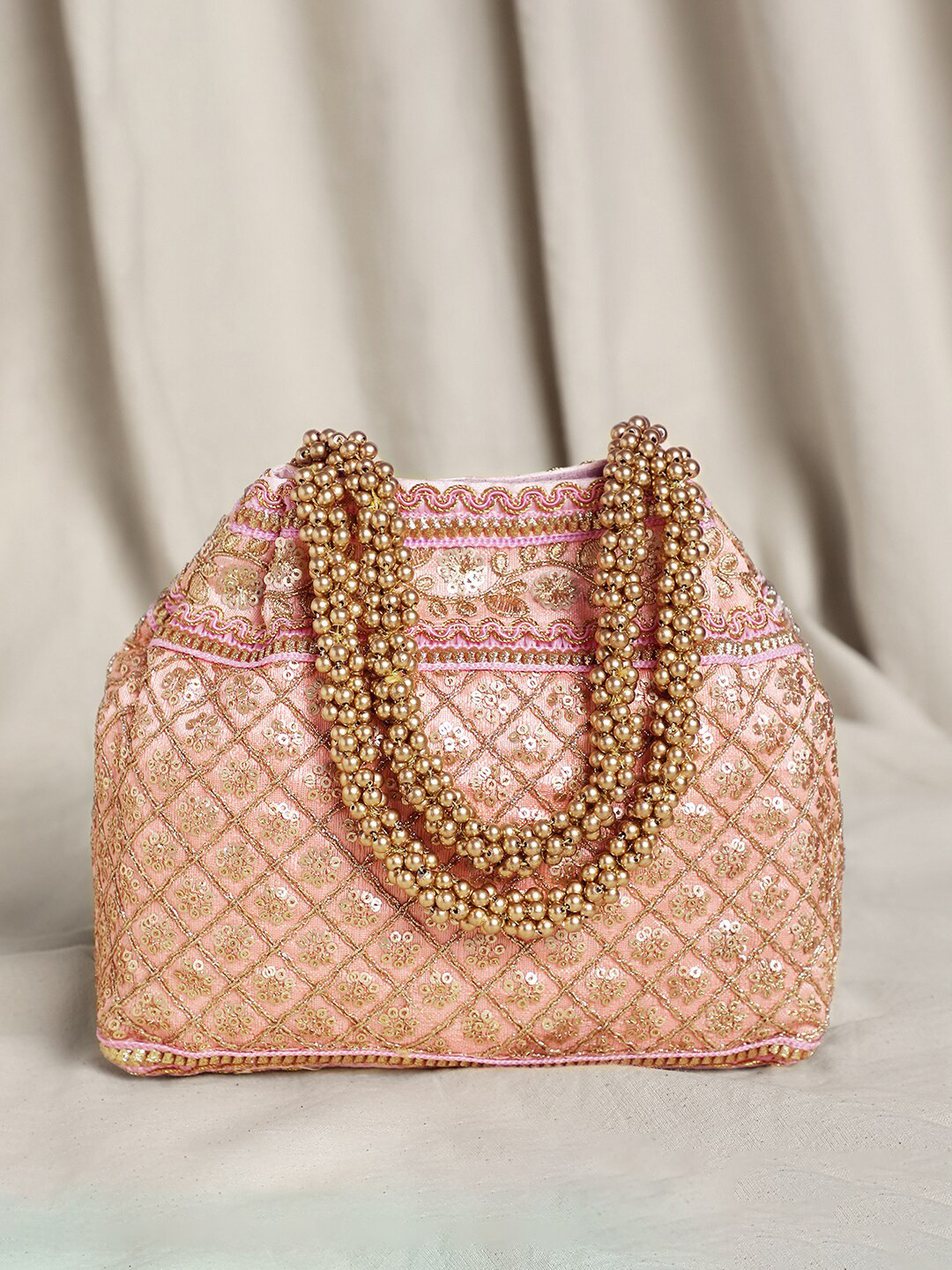 

Peora Embellished Potli Clutch, Pink