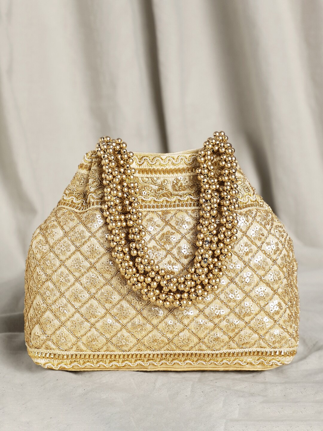 

Peora Embellished Potli Clutch, Cream