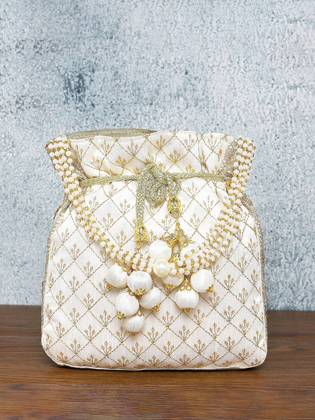 

Peora Embellished Potli Clutch, White