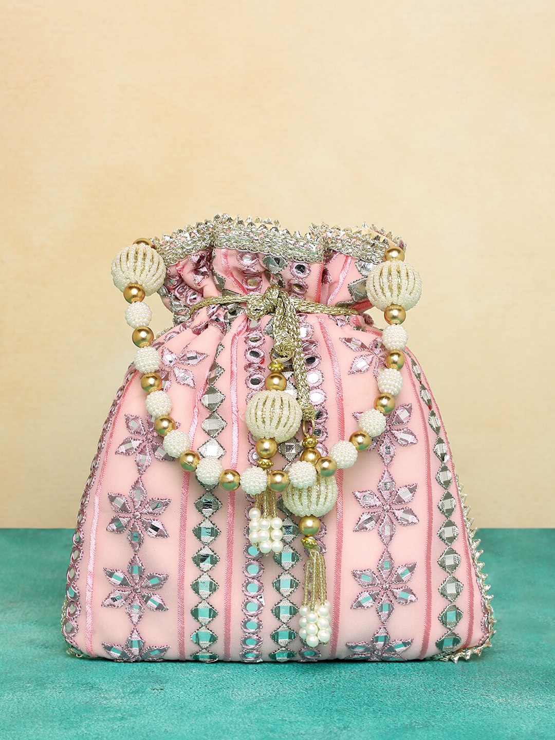 

Peora Embellished Potli Clutch, Pink