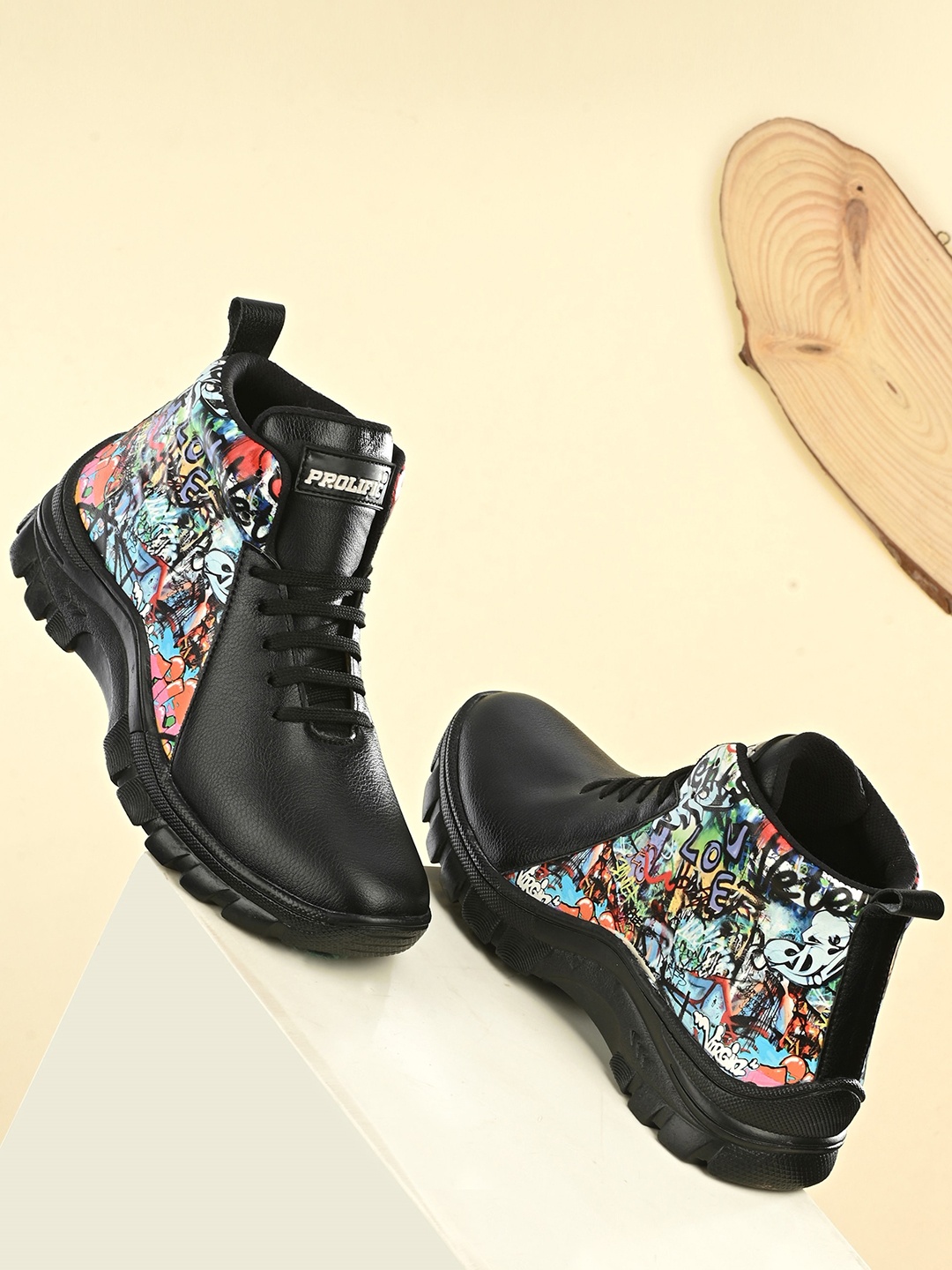

Prolific Men Printed LightWeight Mid Top Sneakers, Black