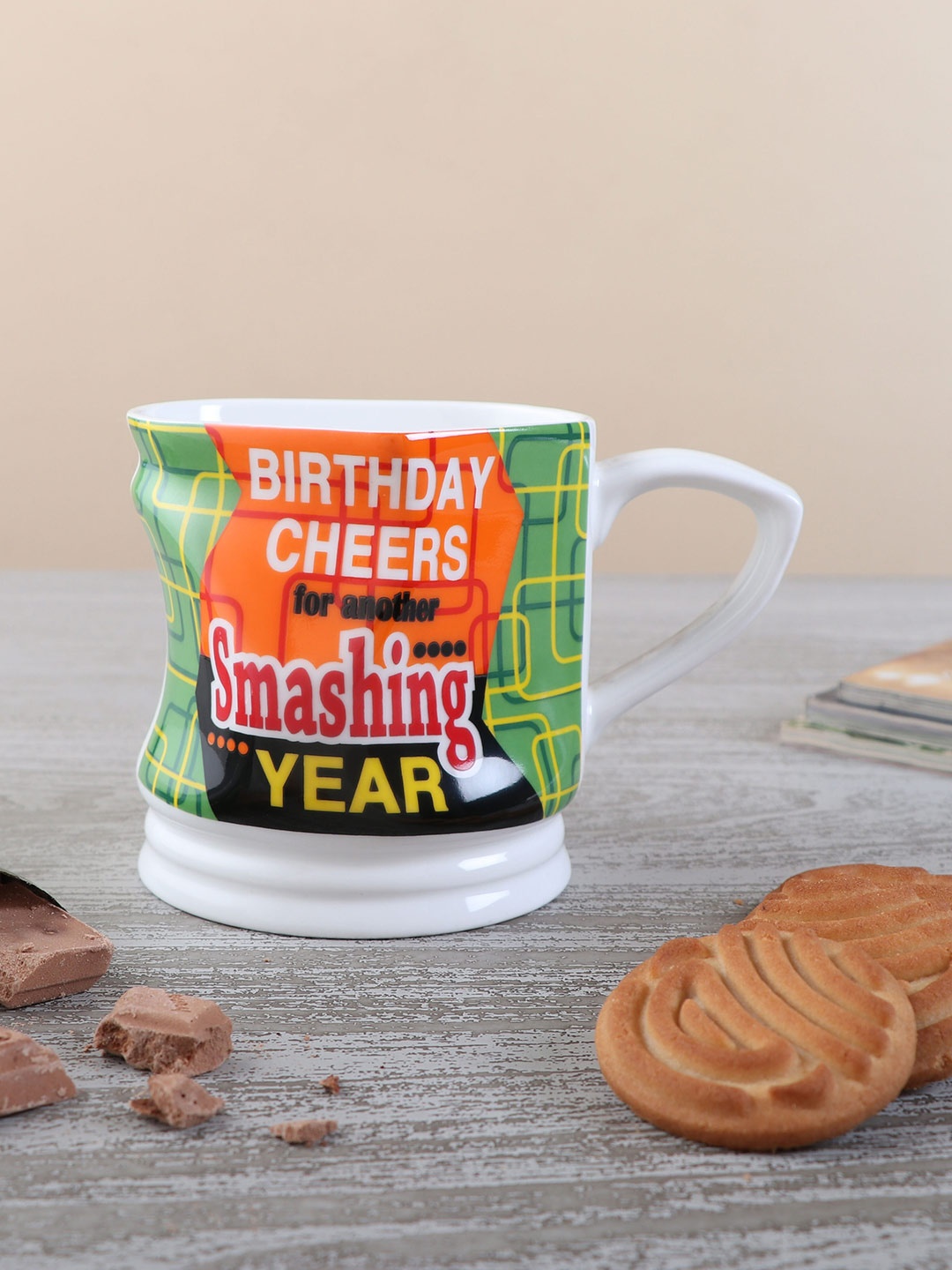 

Archies White & Green Birthday Cheers Smashing Printed Ceramic Glossy Mug 350 ml