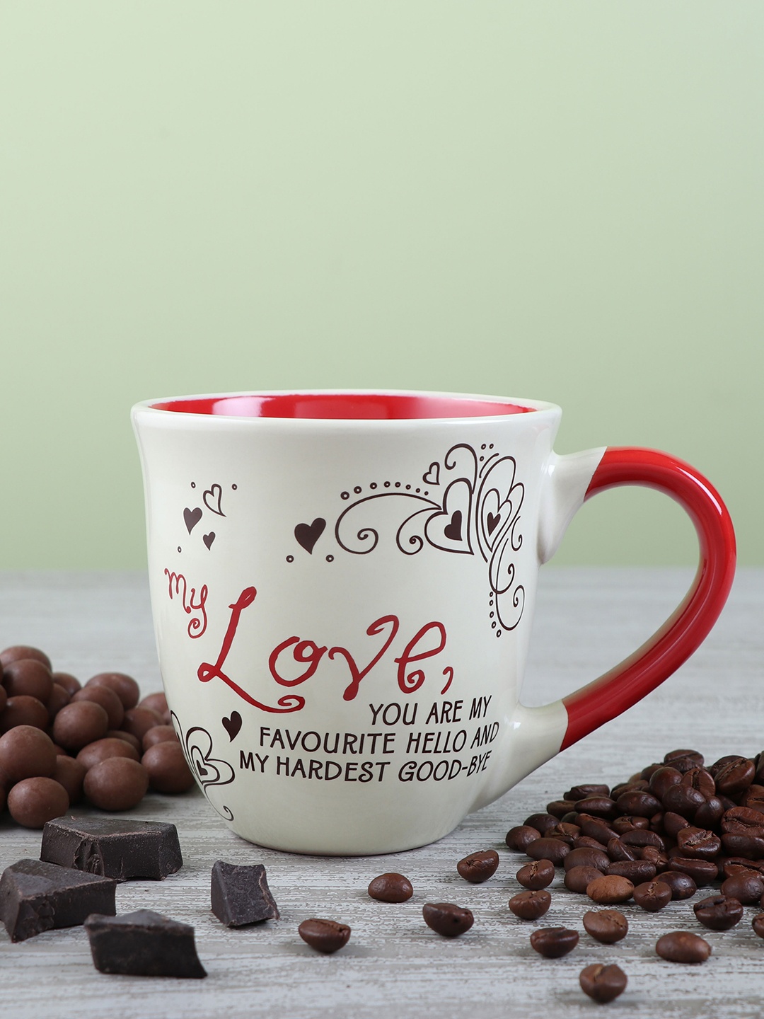 

Archies Red & Off White Printed Ceramic Glossy Mug 350 ml