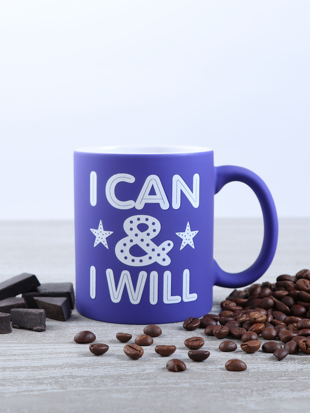 

Archies Purple & White I Can And I Will Printed Ceramic Matte Mug 400 ml, Blue