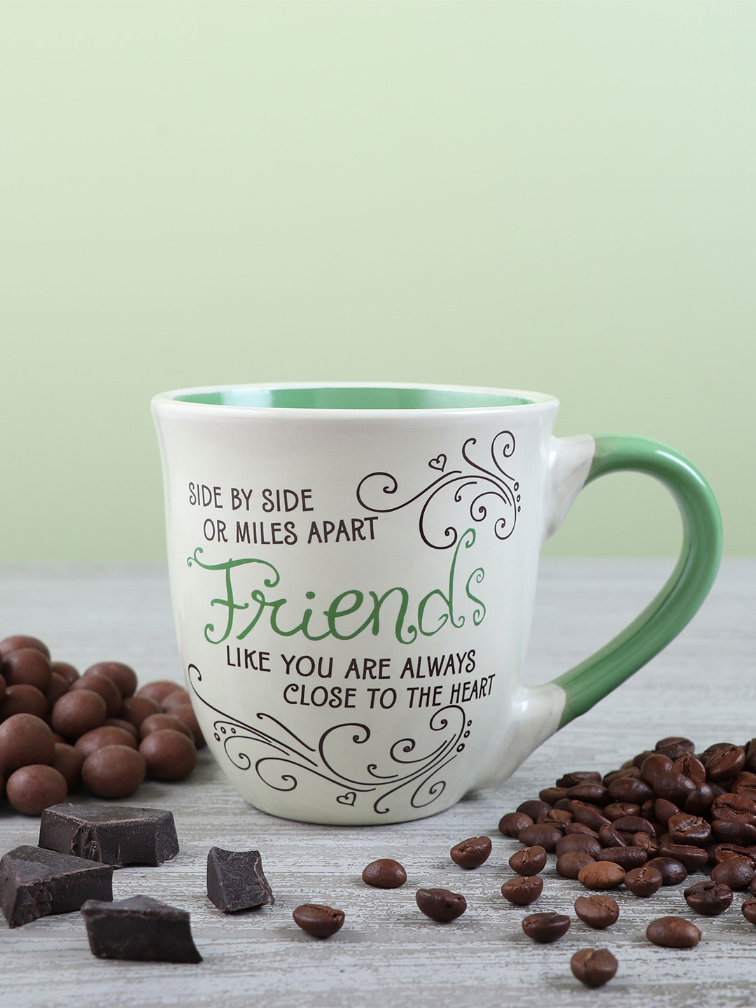 

Archies Green & Off White Printed Ceramic Glossy Mug 350 ml