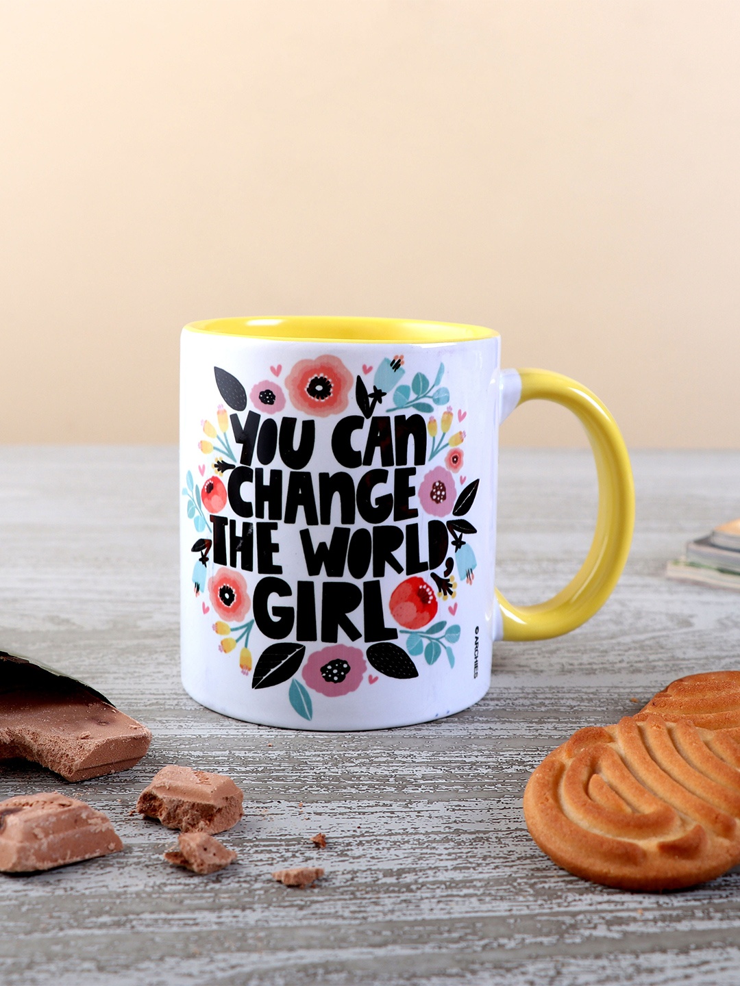 

Archies White & Yellow Printed Ceramic Glossy Mug 350 ml