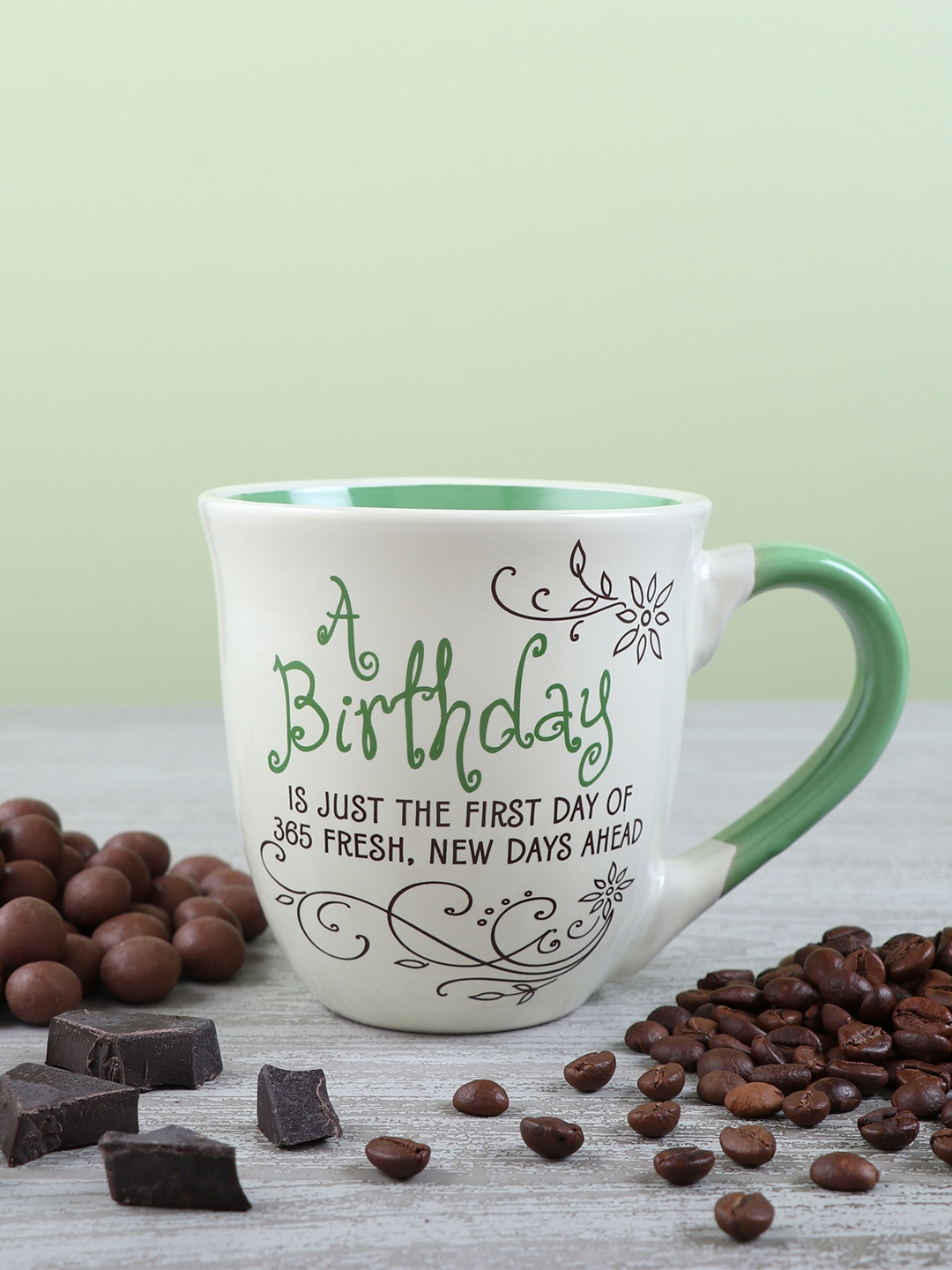 

Archies Off White & Green Printed Ceramic Glossy Mug 350 ml