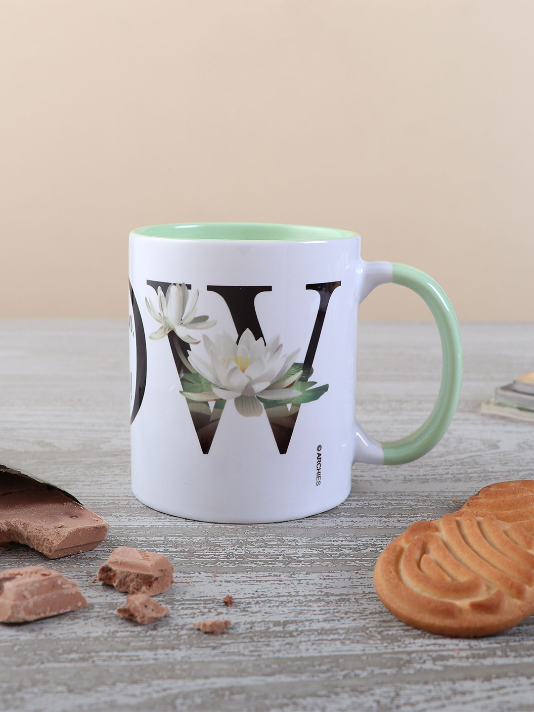 

Archies White & Green Printed Ceramic Glossy Mug 350 ml