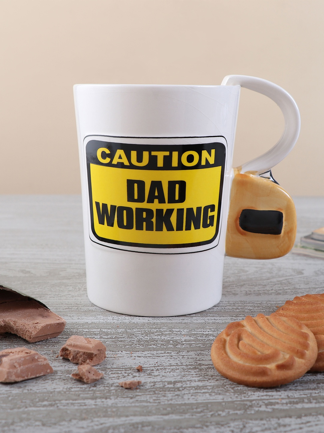 

Archies White & Yellow Caution Dad Working Printed Ceramic Glossy Mug 400 ml