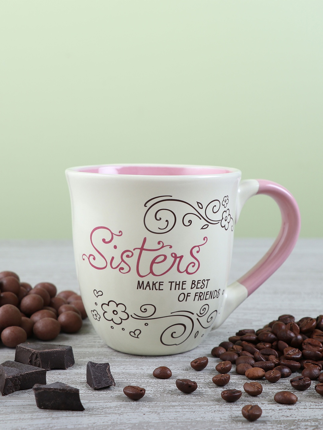

Archies Off White & Pink Text or Slogans Printed Ceramic Glossy Mug 350 ml
