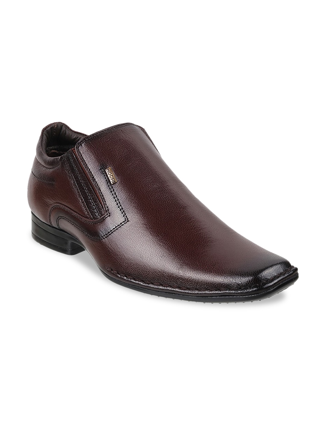 

Mochi Men Leather Slip-On Formal Shoes, Brown