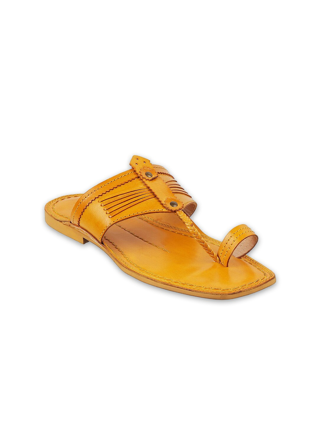 

DAVINCHI Men Ethnic Leather Comfort Sandals, Yellow