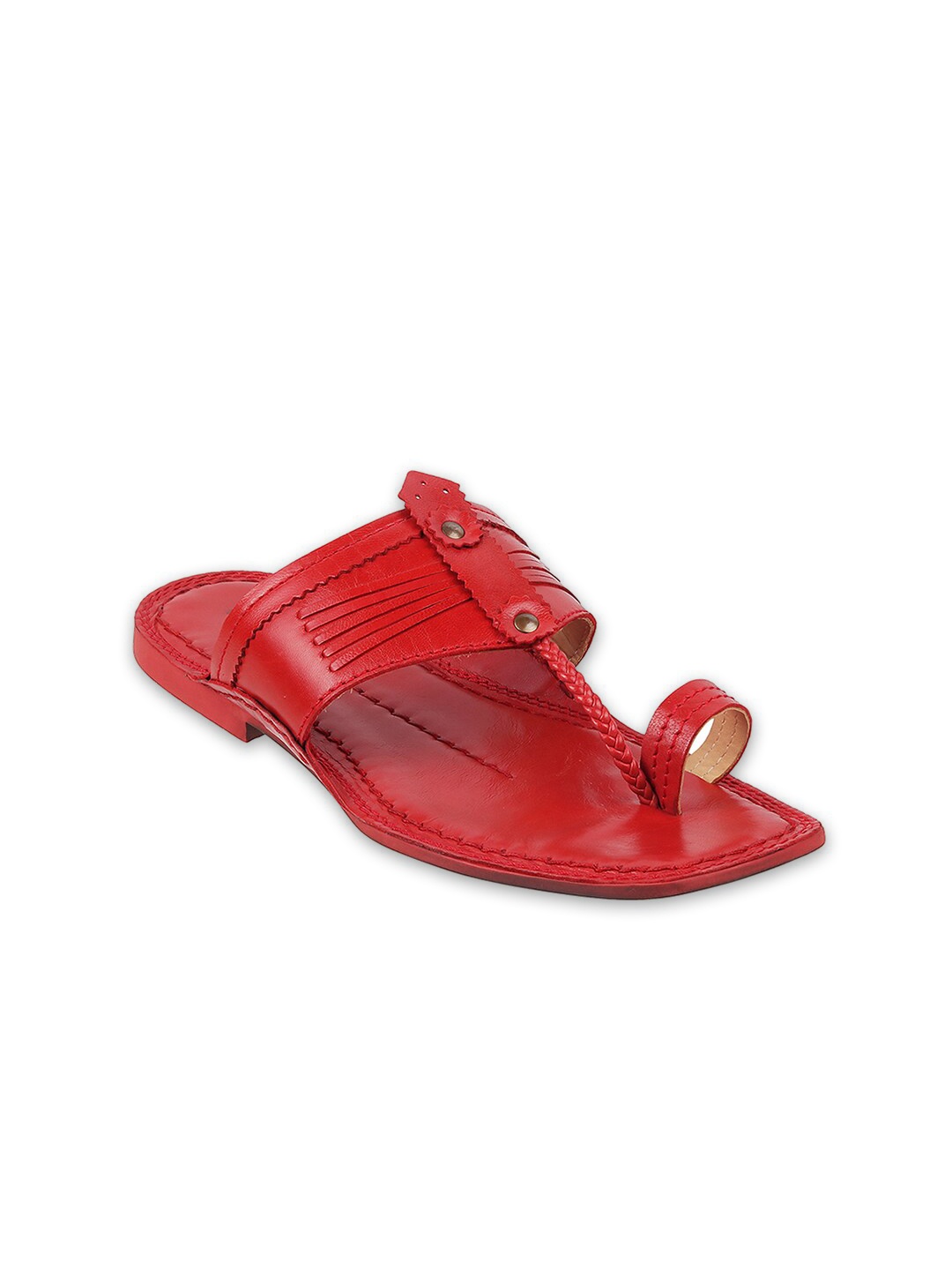 

DAVINCHI Men Ethnic Leather Comfort Sandals, Red