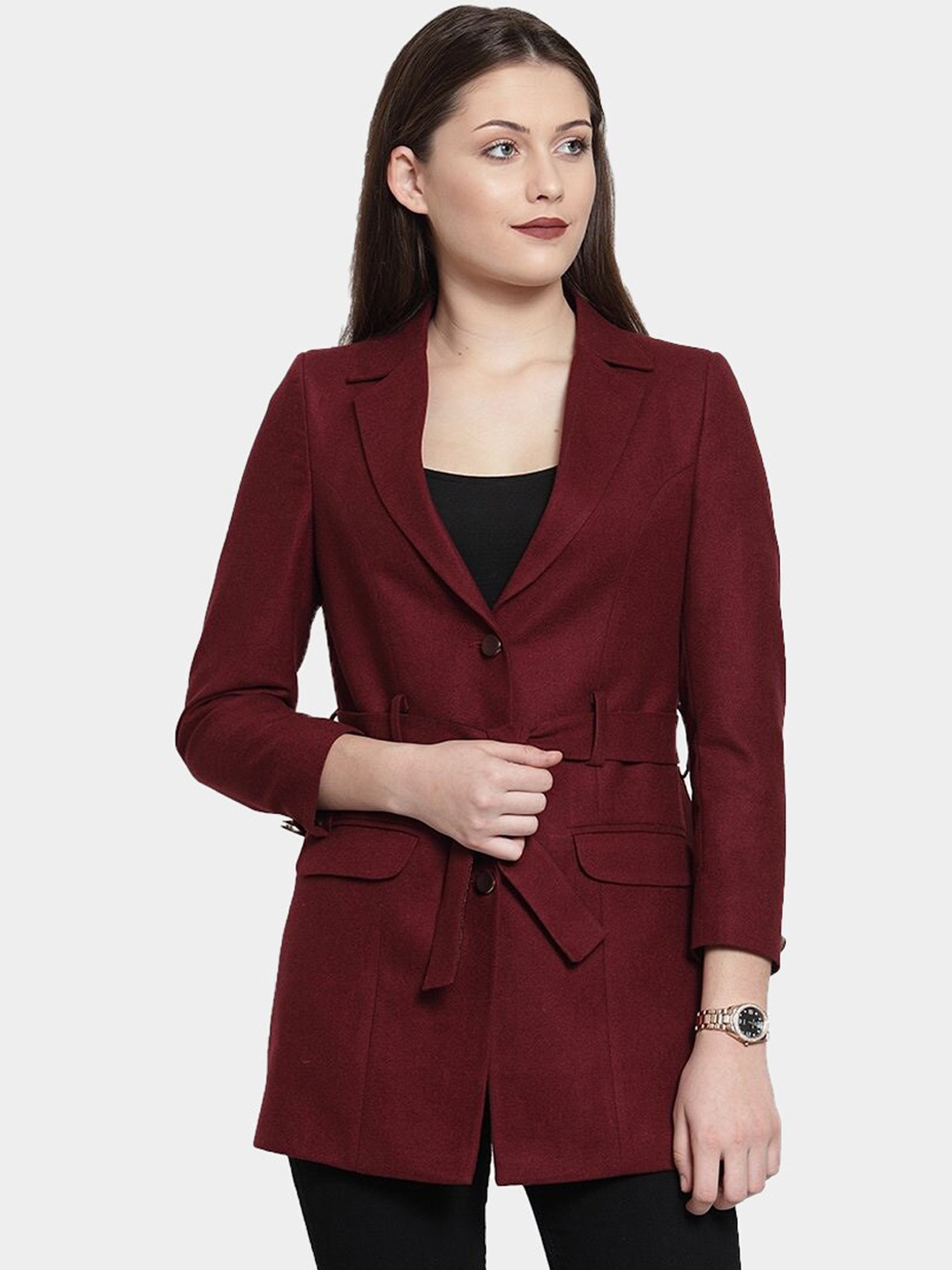 

AUDSTRO Women Single-Breasted Overcoat, Maroon