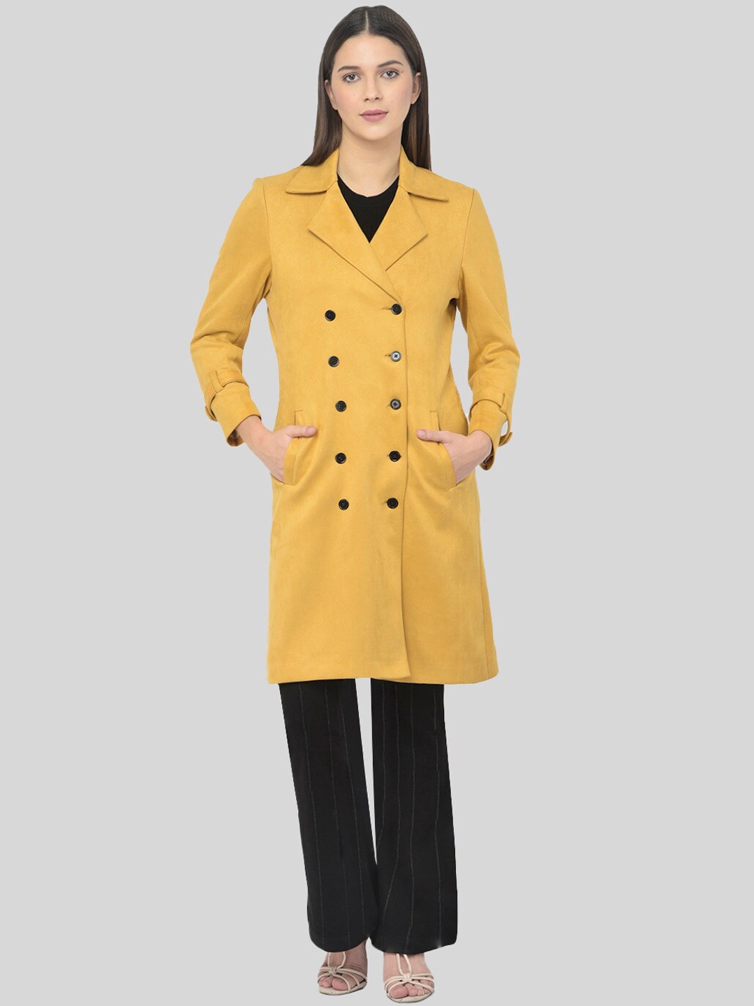 

AUDSTRO Women Double Breasted Pea Coat, Yellow