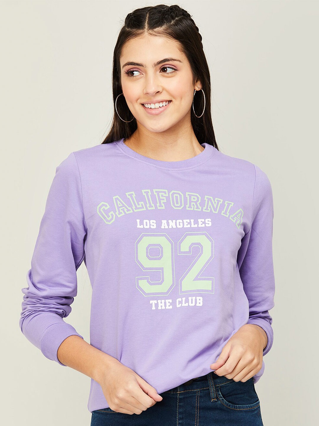 

Ginger by Lifestyle Women Typography Printed Cotton Pullover Sweatshirt, Violet