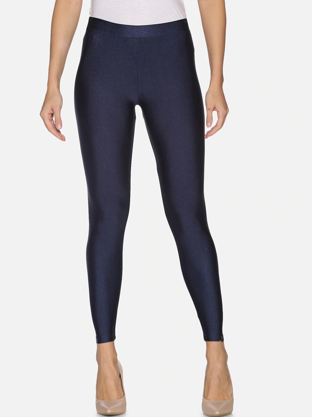 

TWIN BIRDS Women Shimmering High Waist Ankle Length Shimmer Leggings, Navy blue