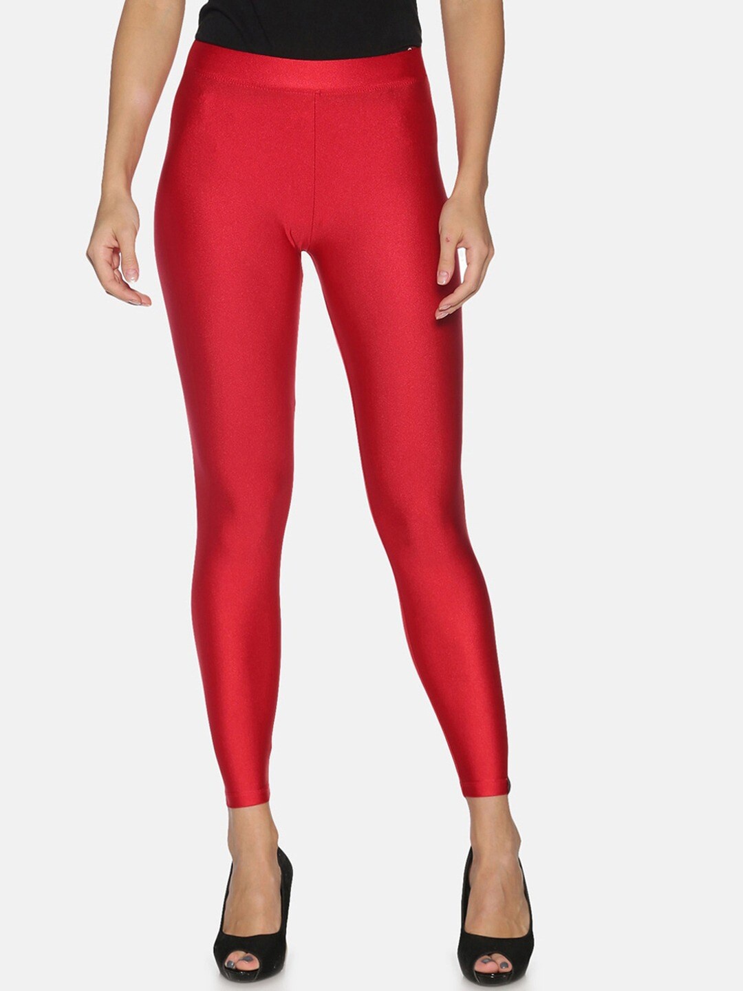 

TWIN BIRDS Women Ankle-Length Shimmer Leggings, Red