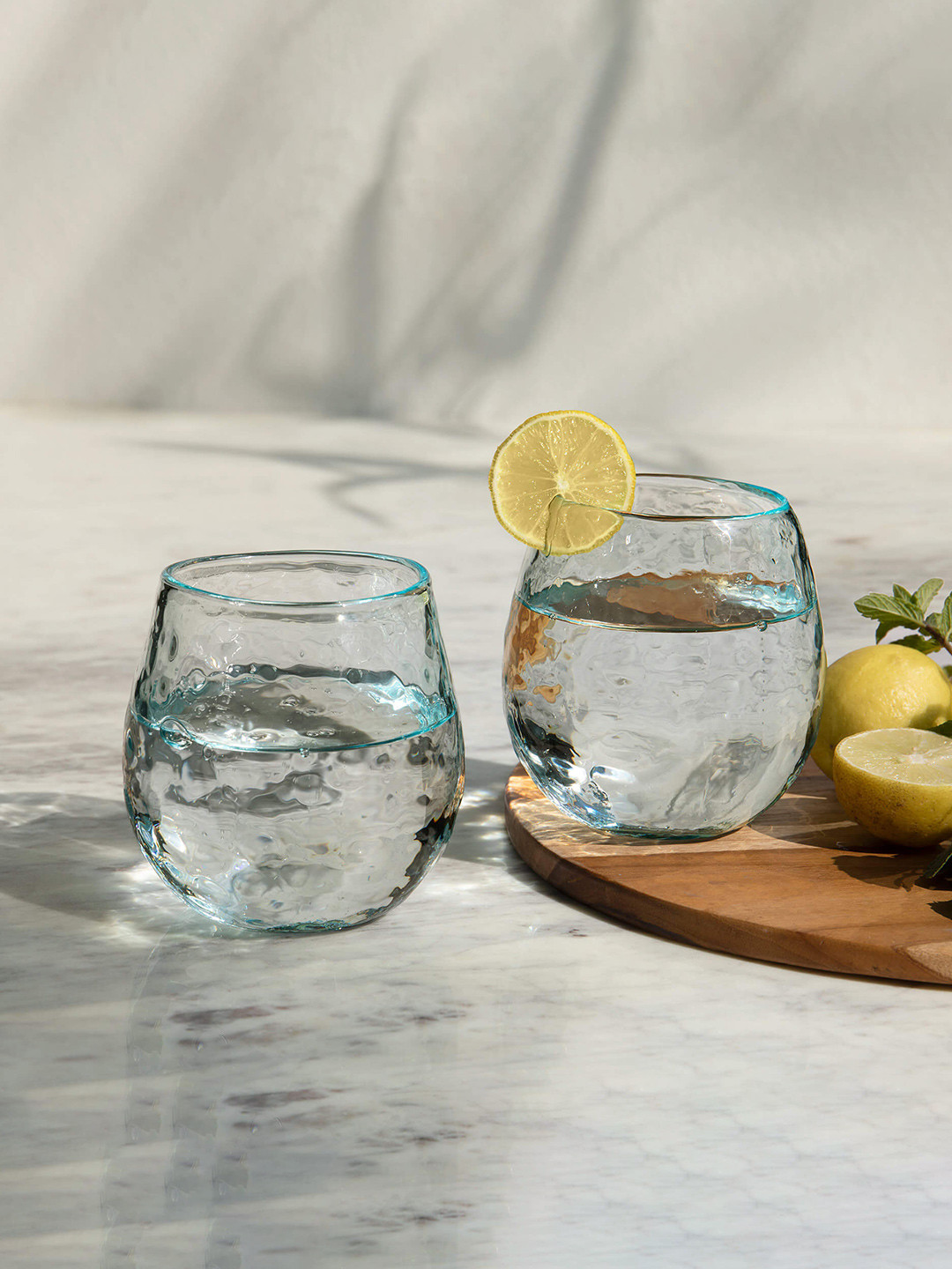 

ellementry Quoise Blue 2 Pcs Textured Glass Glossy Tumbler 250 ml Each
