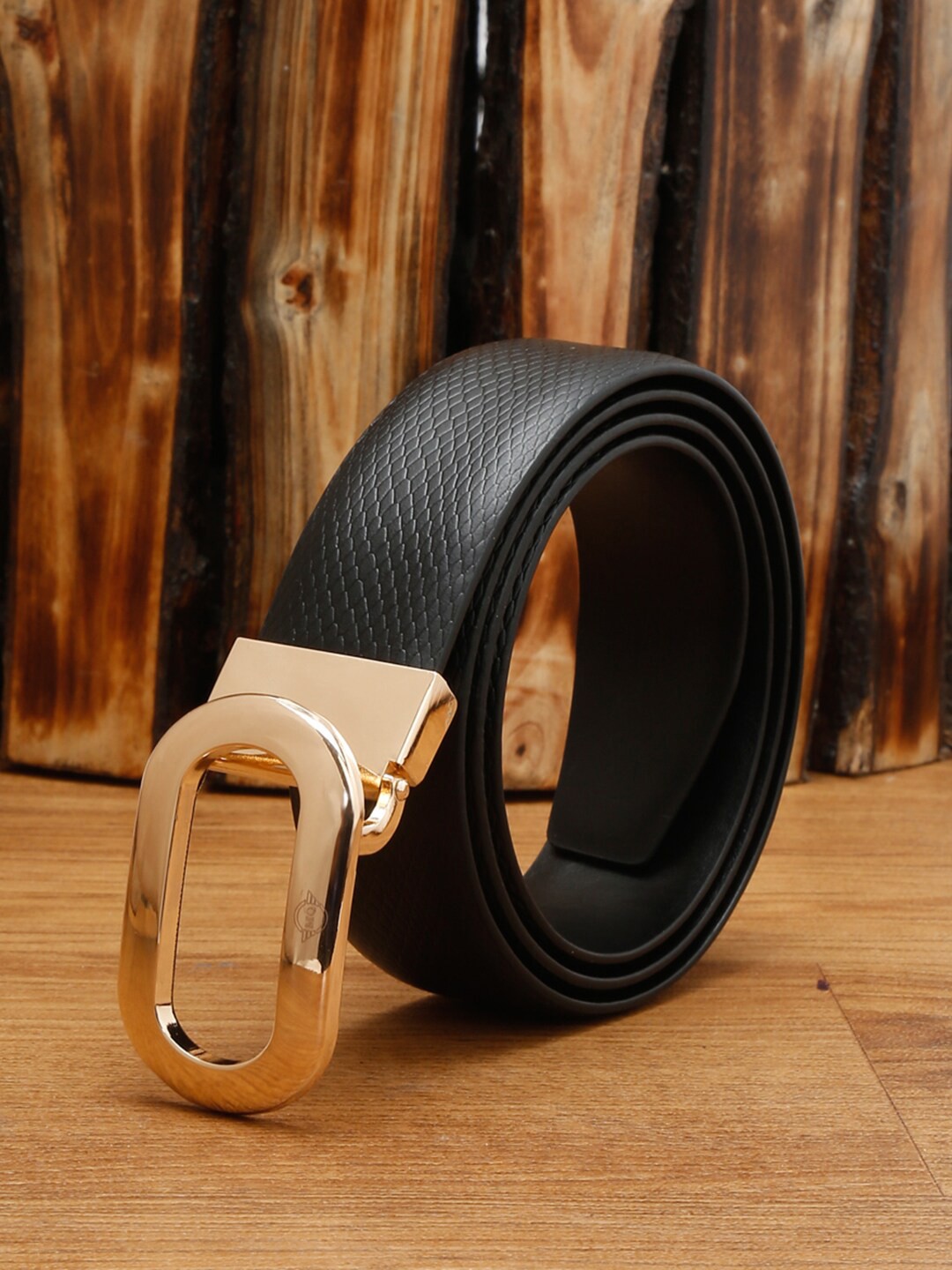 

MUTAQINOTI Men Textured Leather Formal Belt, Black