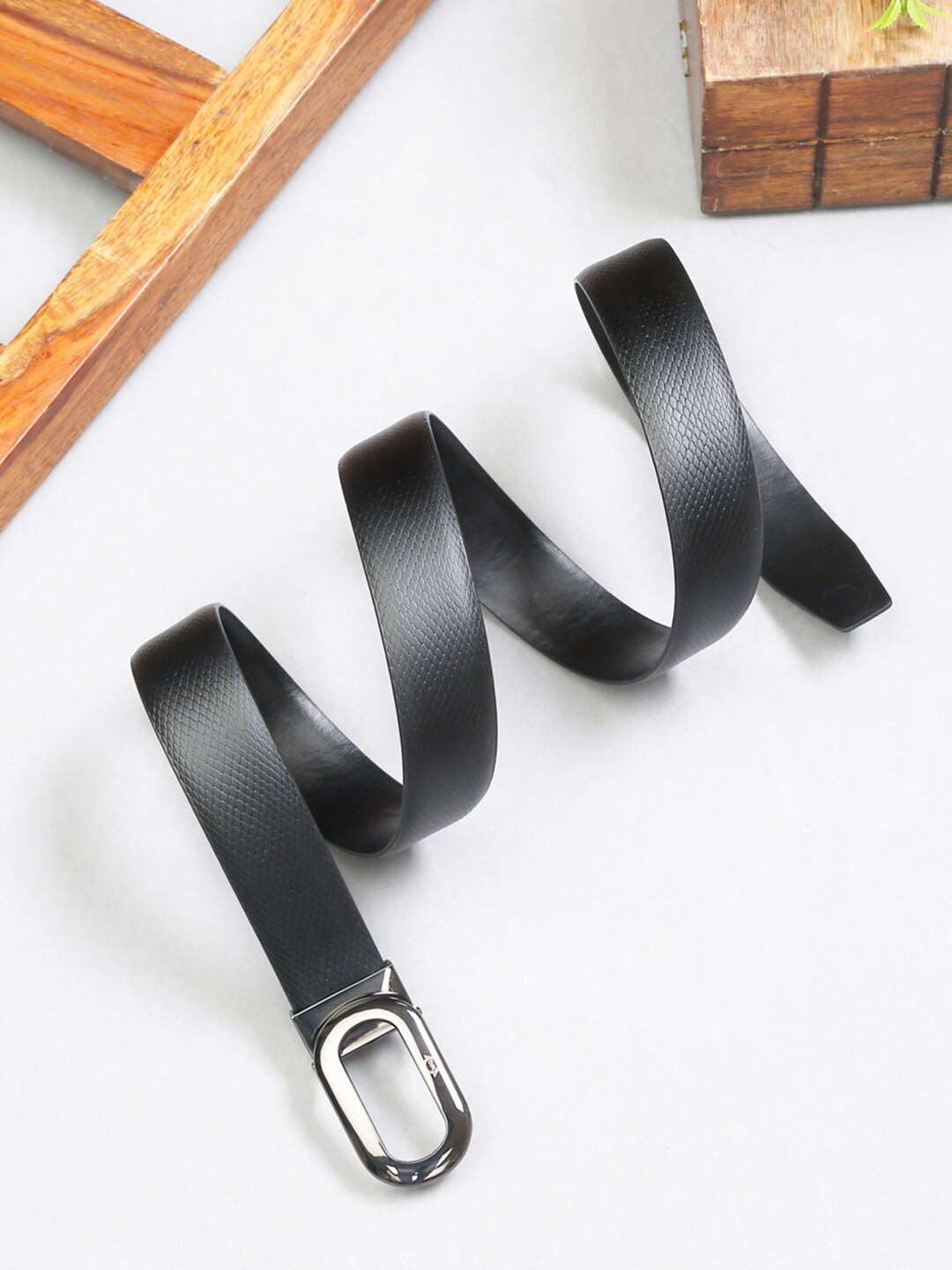 

MUTAQINOTI Men Textured Leather Formal Belt, Black
