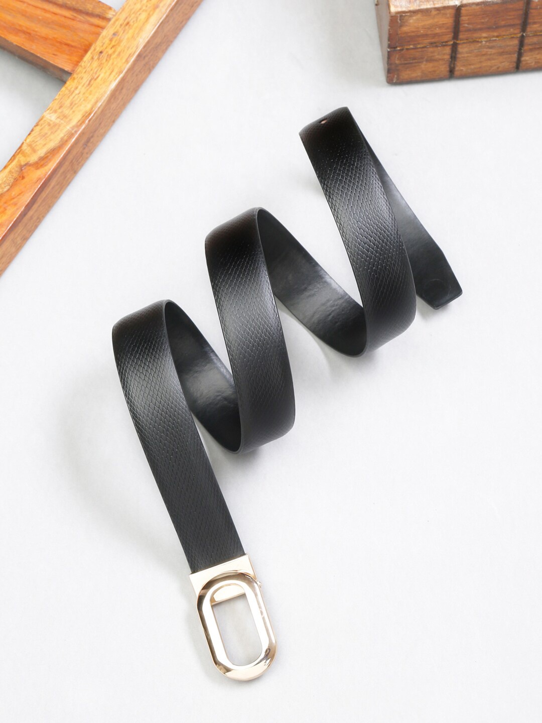 

MUTAQINOTI Men Textured Leather Formal Belt, Black
