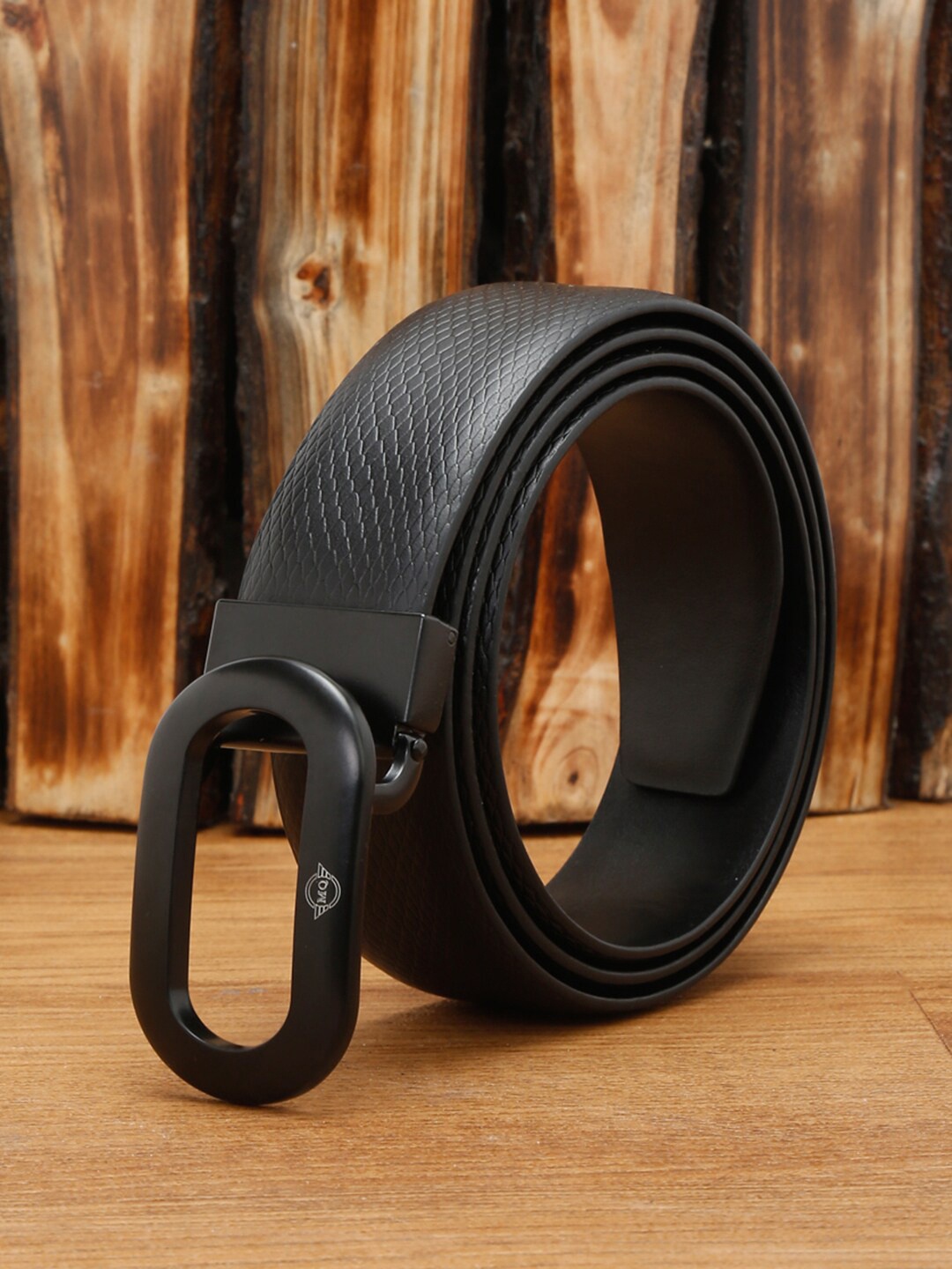 

MUTAQINOTI Men Textured Leather Formal Belt, Black
